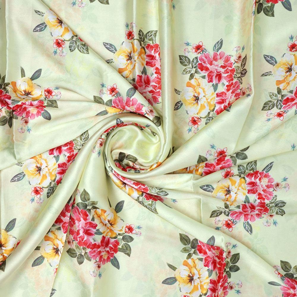 Classy Yellow Floral Digital Printed Japan Satin Fabric – FAB