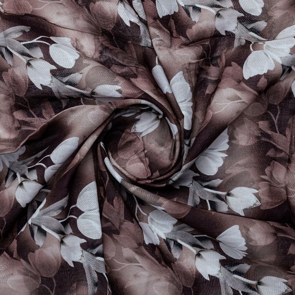 Brown Flowers on Dark Brown Cotton Fabric