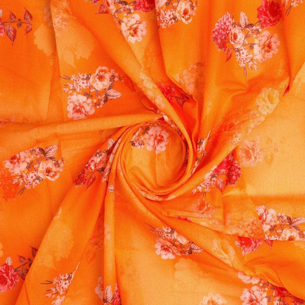 Silk Crepe Fabric  Orange Floral Printed Fabric For Shirt – FAB VOGUE  Studio®