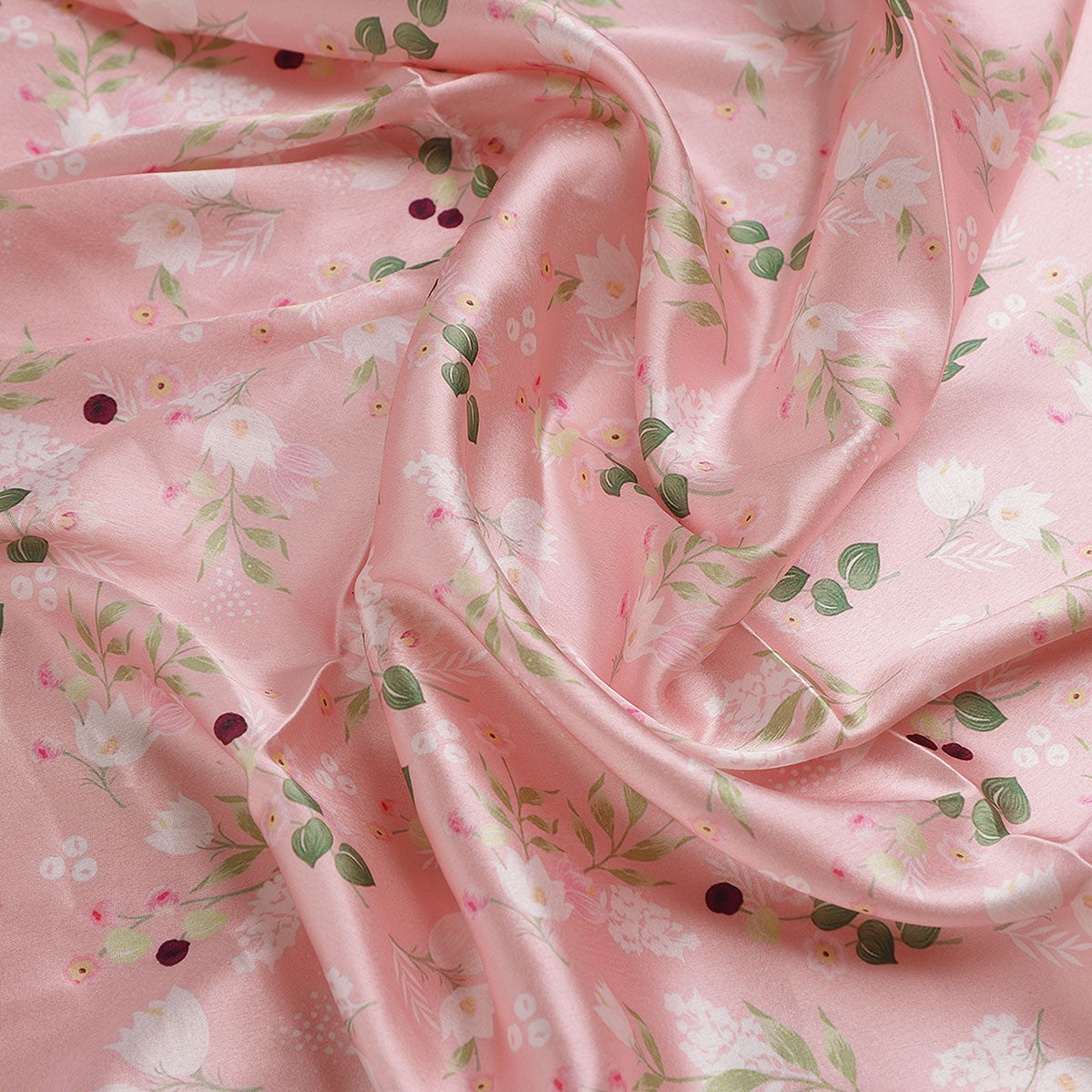 Disty Print On Peach Digital Printed Fabric - Japan Satin