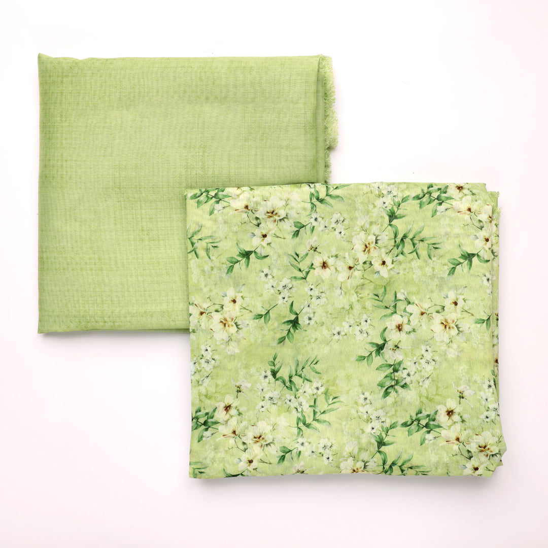 Green Floral Chanderi Fabric Set 5 Meters