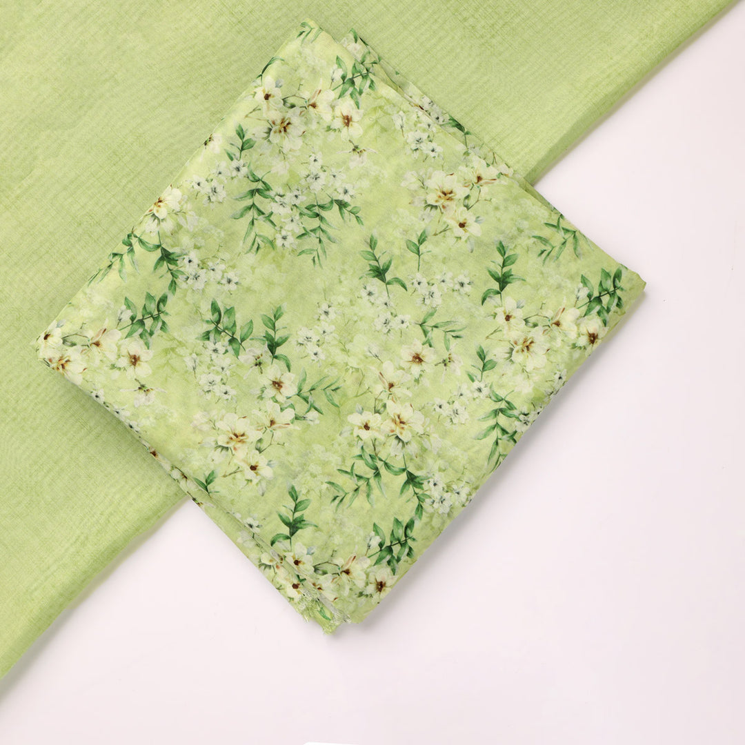 Green Floral Chanderi Fabric Set 5 Meters