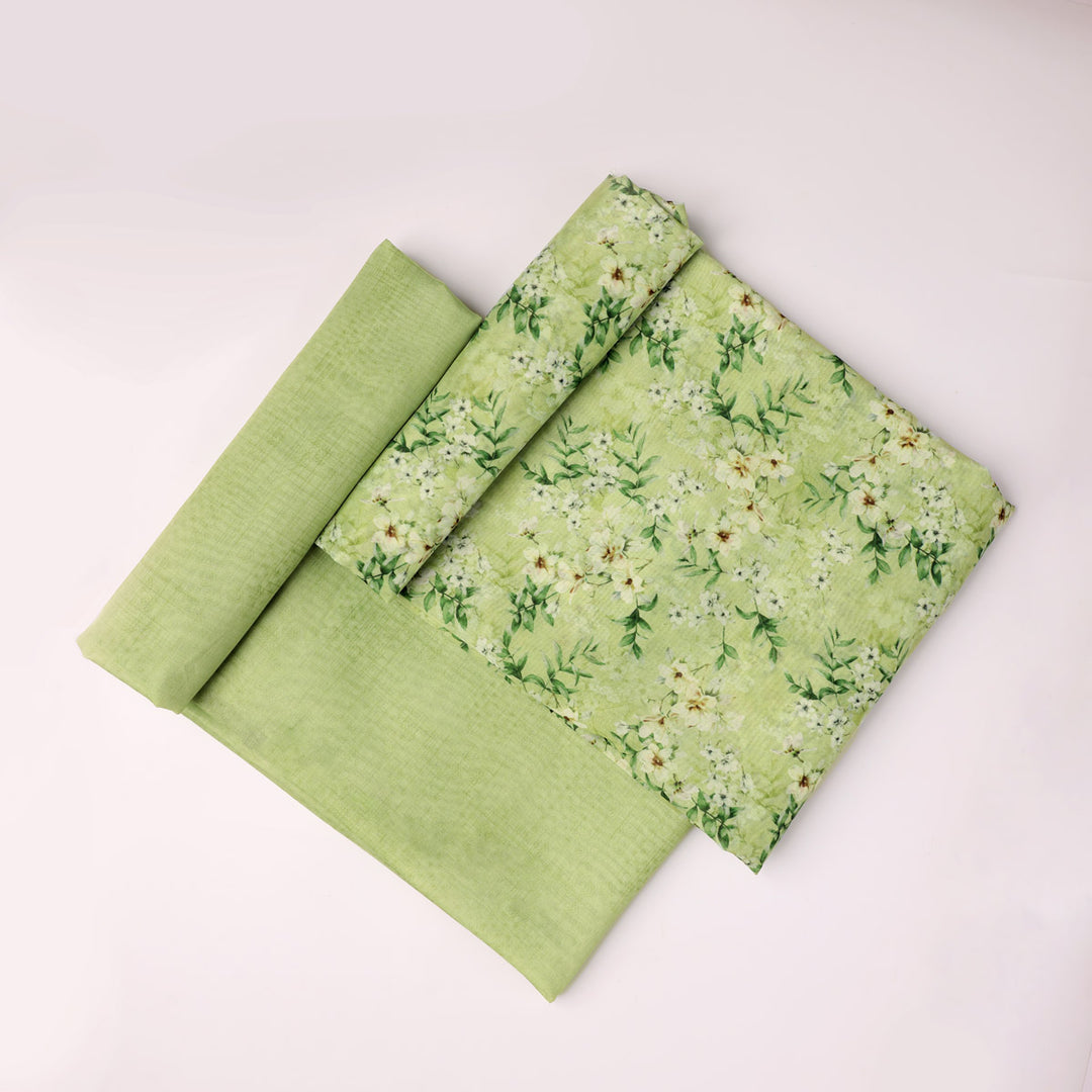 Green Floral Chanderi Fabric Set 5 Meters