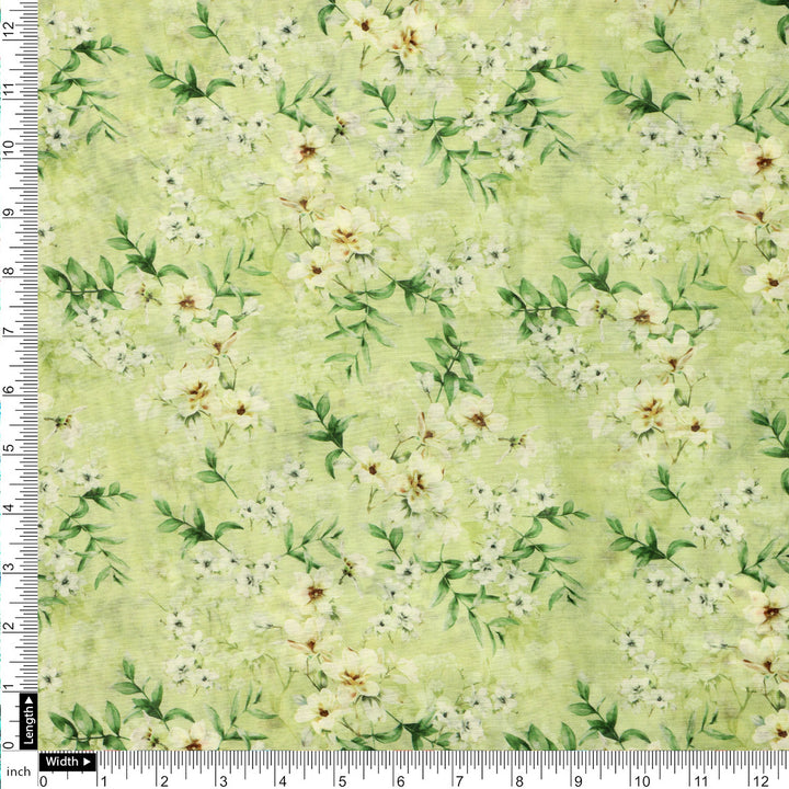 Green Floral Chanderi Fabric Set 5 Meters