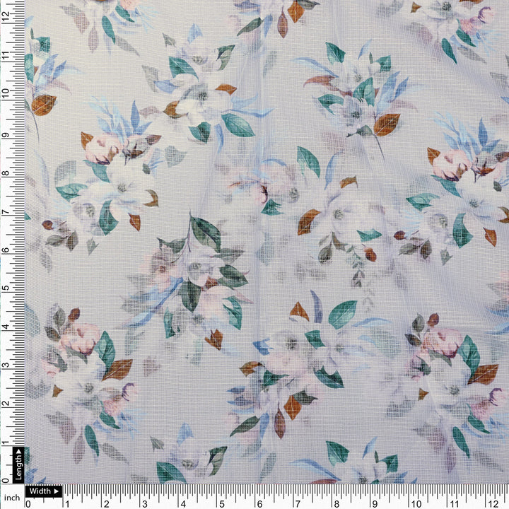 Gorgeous Printed Kota Doria Fabric Material with Bunch Of Flower