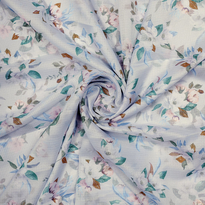 Gorgeous Printed Kota Doria Fabric Material with Bunch Of Flower