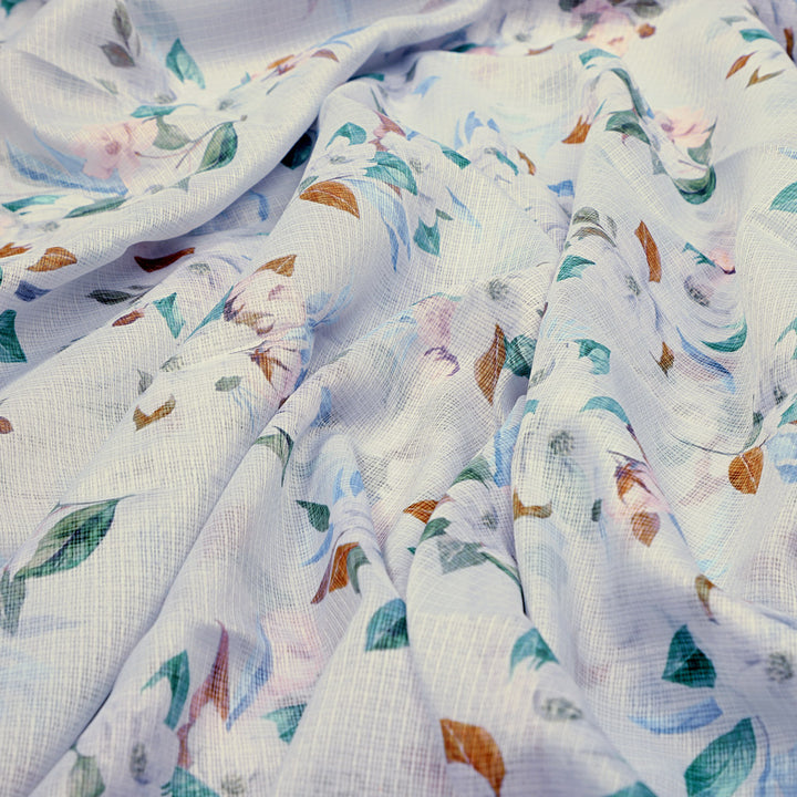 Gorgeous Printed Kota Doria Fabric Material with Bunch Of Flower