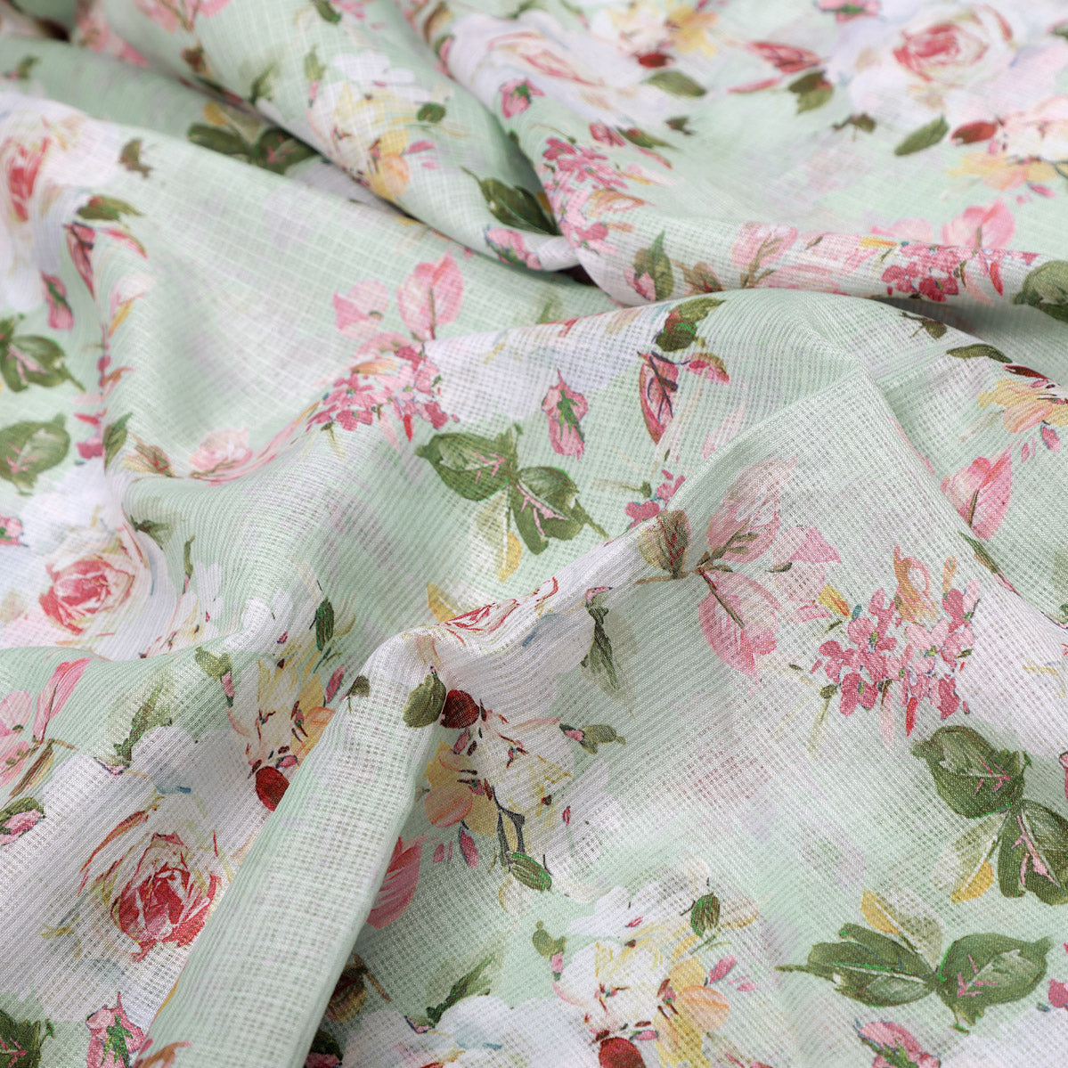 Gorgeous Kota Doria Floral Fabric Material for Making Classy Outfits