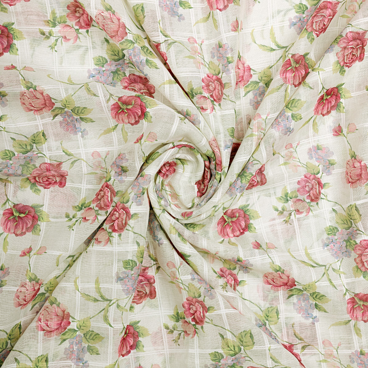 Gorgeous Linen Fabric in Pink Floral and Leaves Print