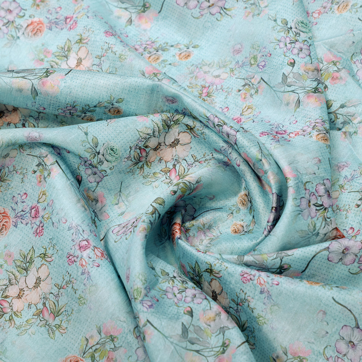 Tusser Silk Fabric Material with Decorative Flower Valley