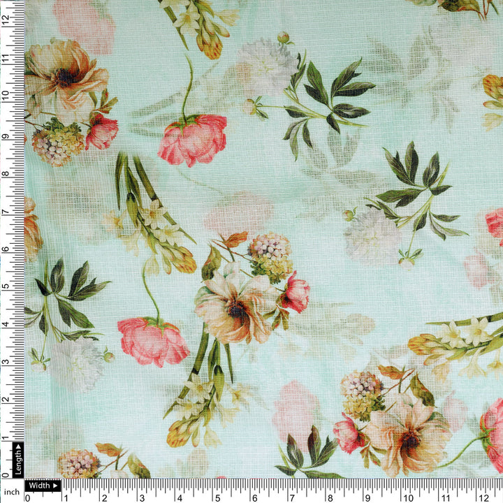 Gorgeous Floral Kota Doria Digital Print Fabric Material for Making Classy Dress