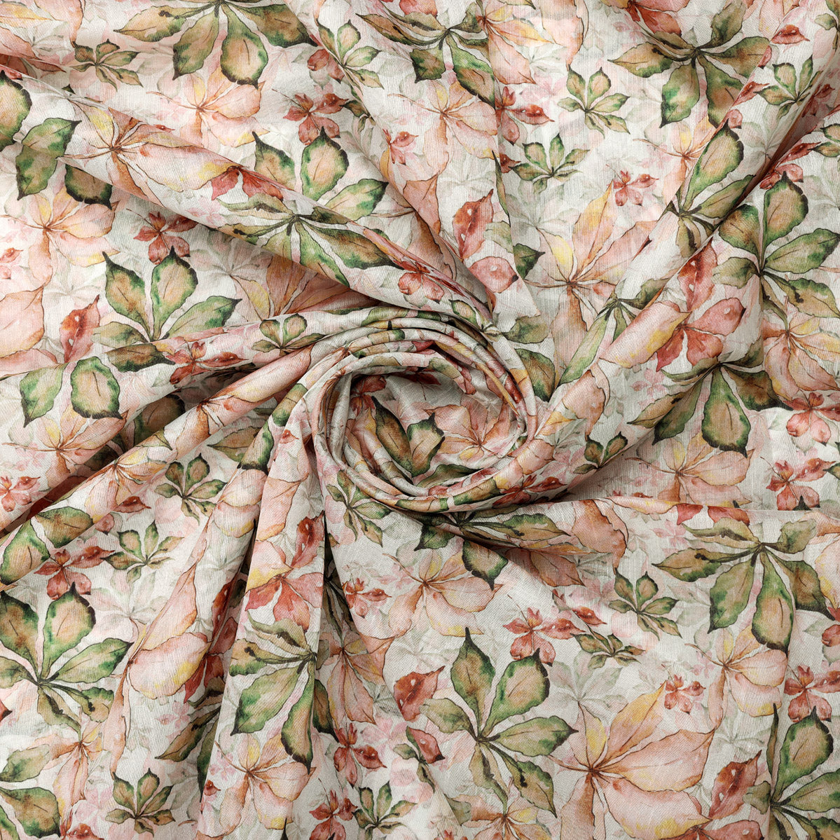 Gorgeous Leaves Printed Tusser Silk Fabric Material