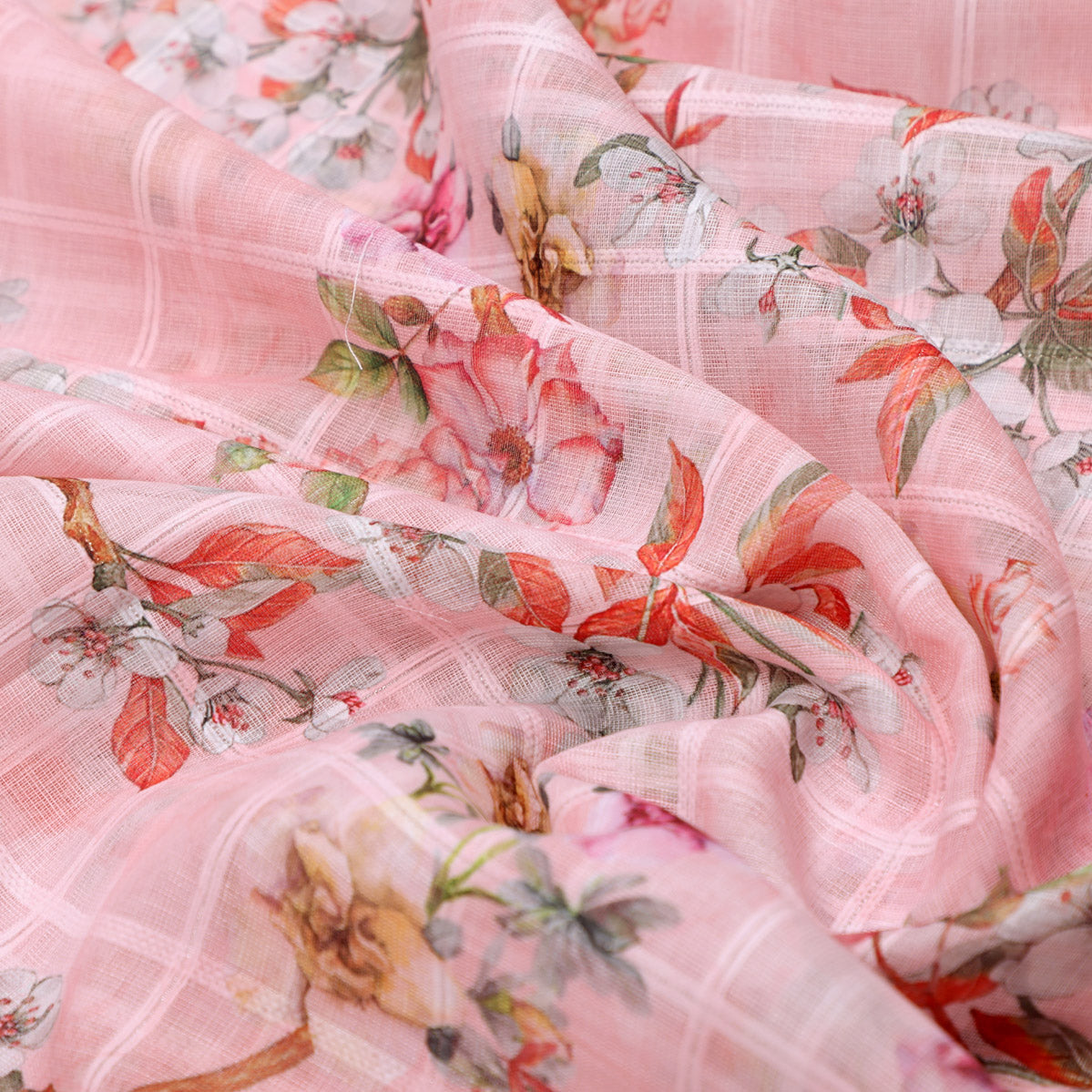 Classy Floral & Leaf Linen Printed Fabrics