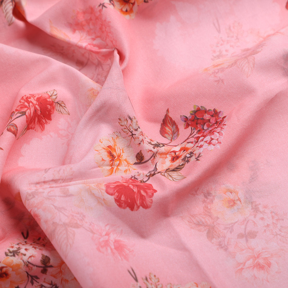 Peach Bud Flower Printed Pure Cotton Fabric Material