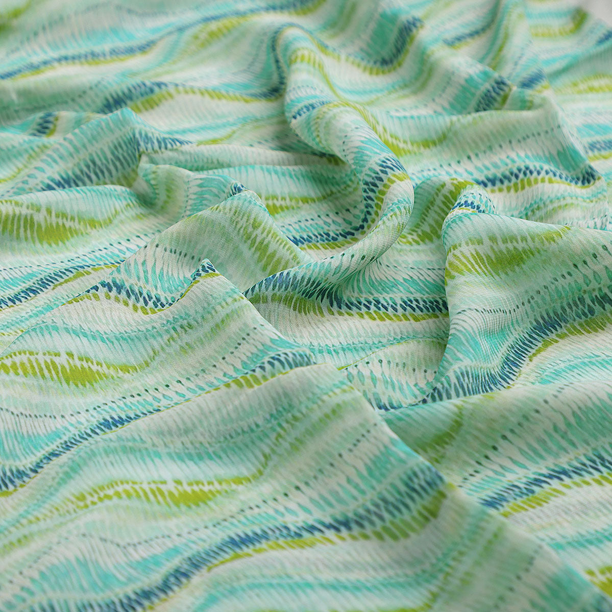 Green and Blue Leheriya Digital Printed Fabric