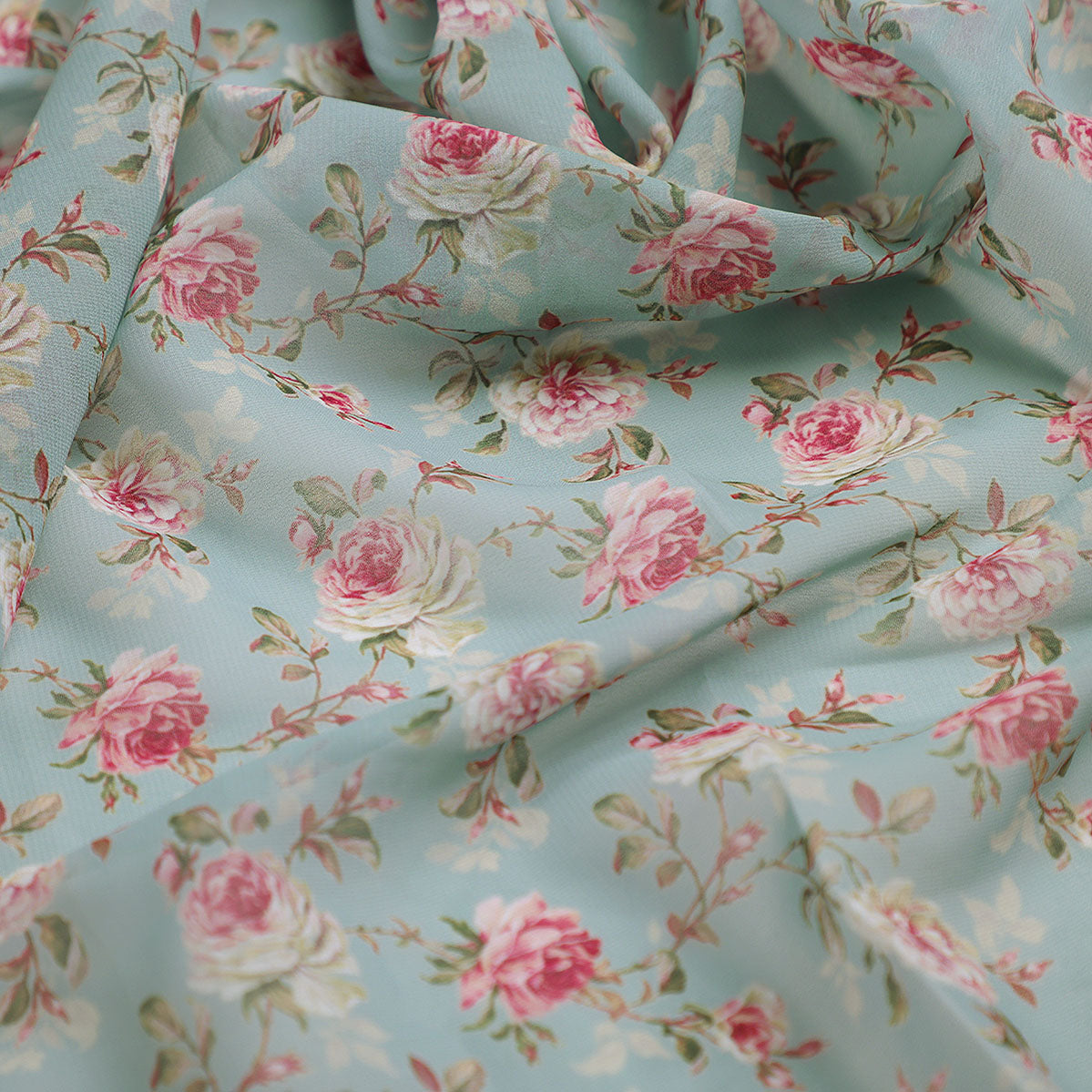 Teal Flower Weightless Printed Fabric