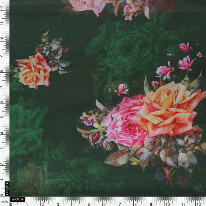 Beautiful Roses With Leaves Digital Printed Fabric - Weightless