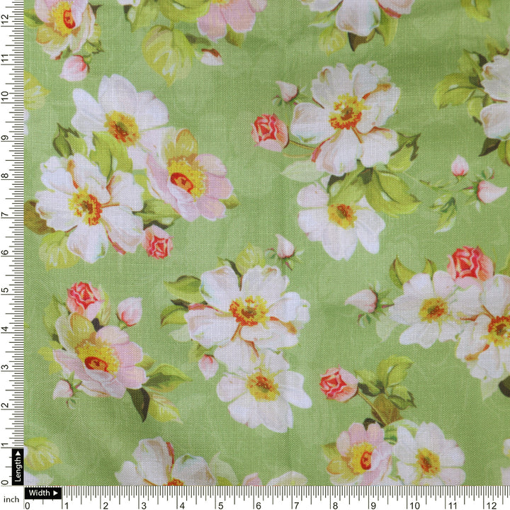 Linen Fabric with Floral Print