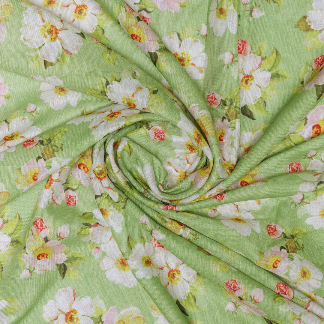 Linen Fabric with Floral Print