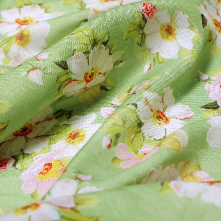 Linen Fabric with Floral Print