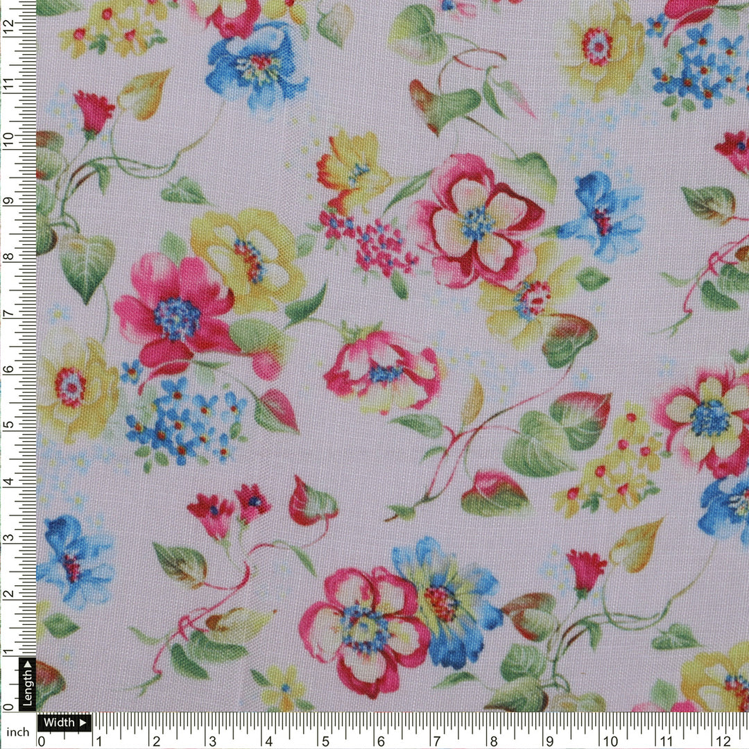 Linen Fabric with Pink, Blue and Yellow Floral Print