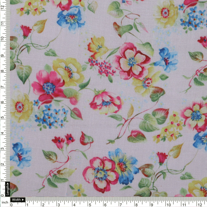 Linen Fabric with Pink, Blue and Yellow Floral Print