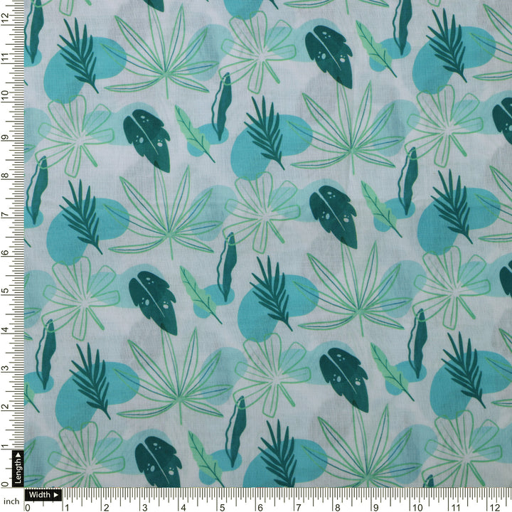 Linen Blend Fabric with Abstract Leaf Print