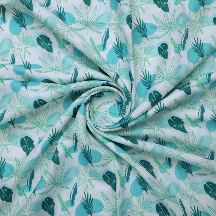 Linen Blend Fabric with Abstract Leaf Print