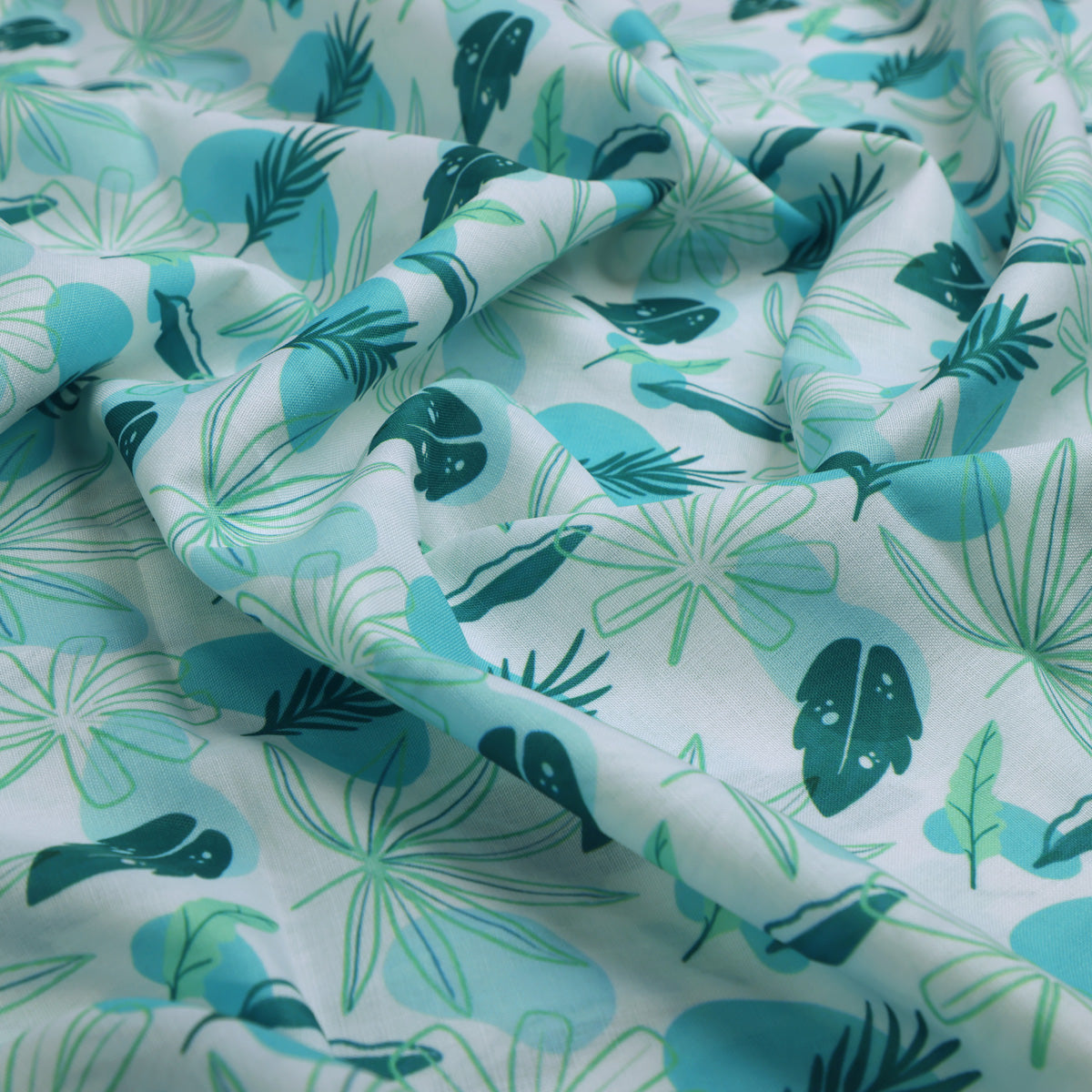 Linen Blend Fabric with Abstract Leaf Print