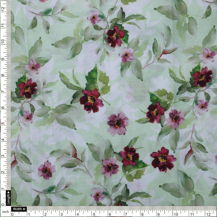 Linen Fabric with Pink and Purple Floral Print