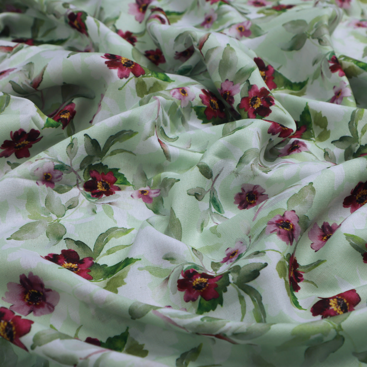 Linen Fabric with Pink and Purple Floral Print