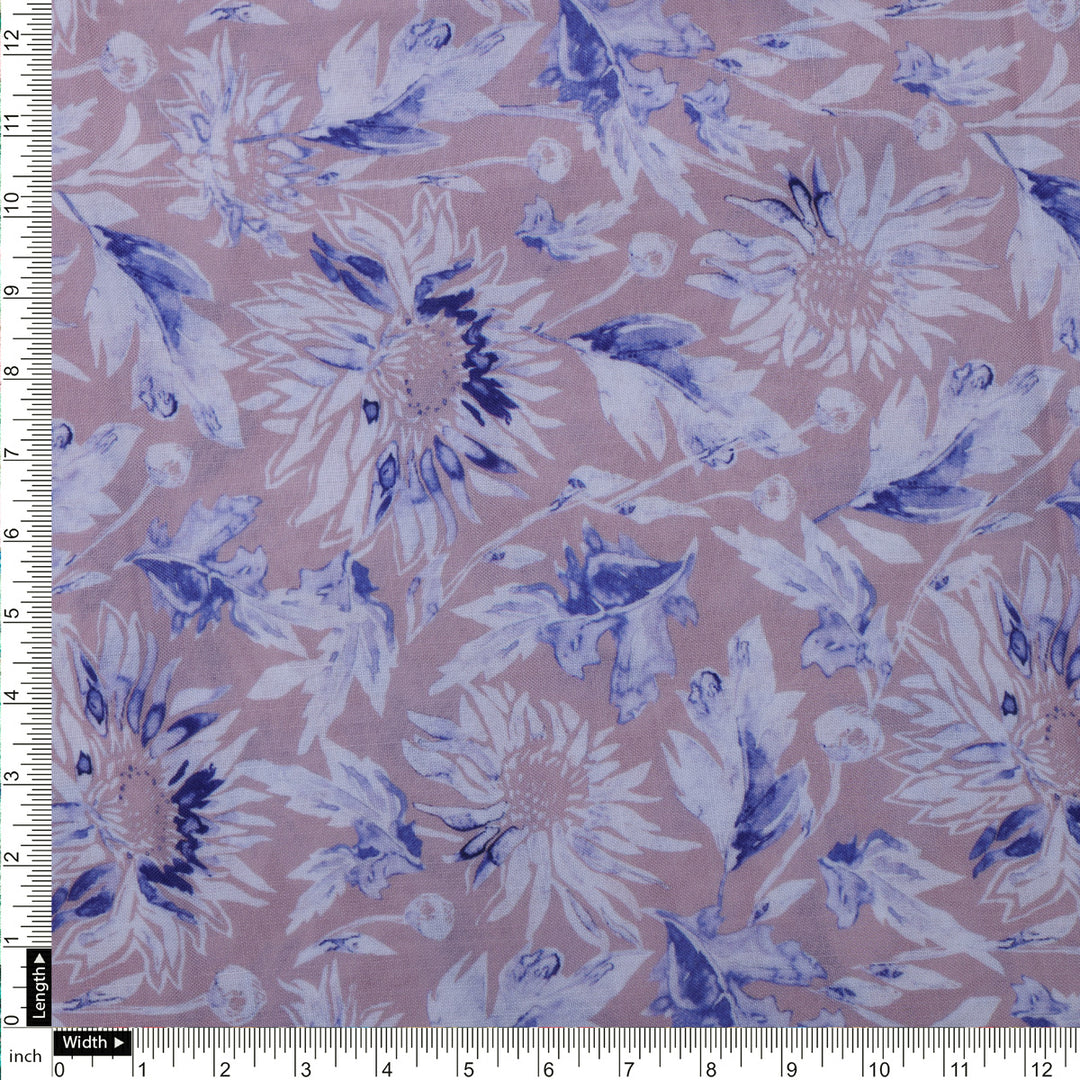 Lilac Floral Printed Linen Fabric