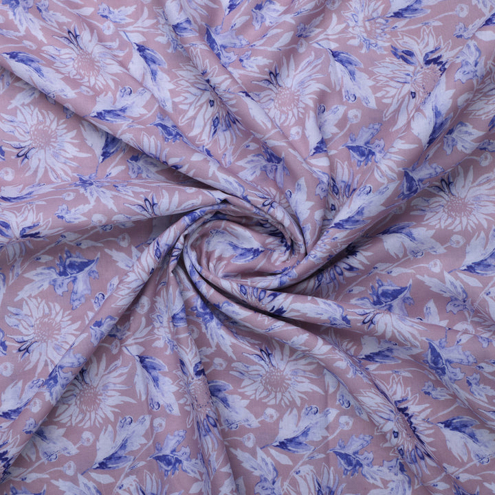 Lilac Floral Printed Linen Fabric