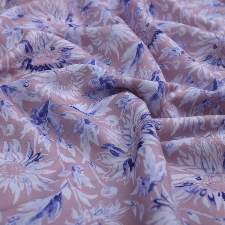 Lilac Floral Printed Linen Fabric