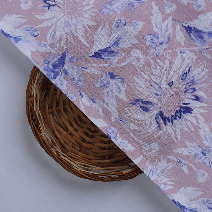 Lilac Floral Printed Linen Fabric