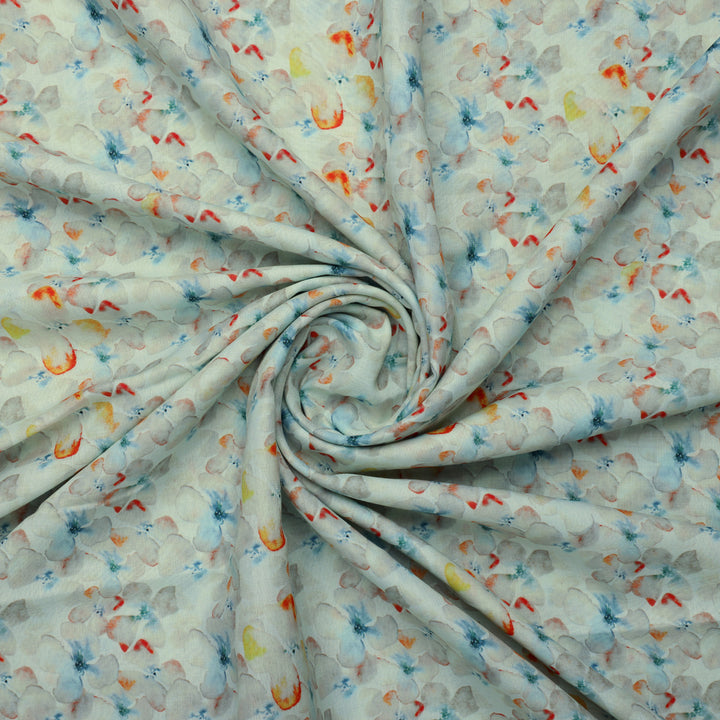 Linen Fabric with Multicolor Floral Print