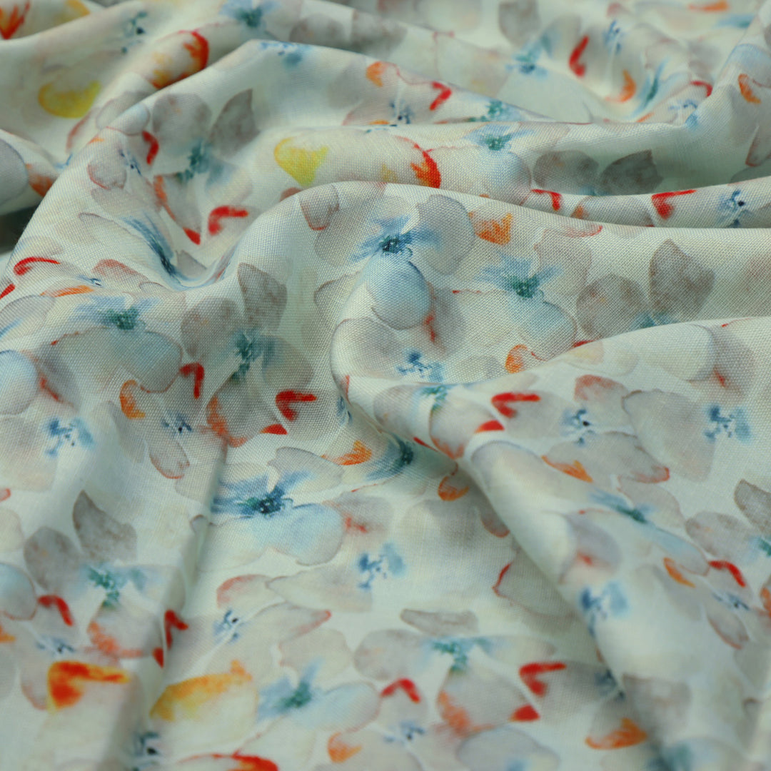 Linen Fabric with Multicolor Floral Print