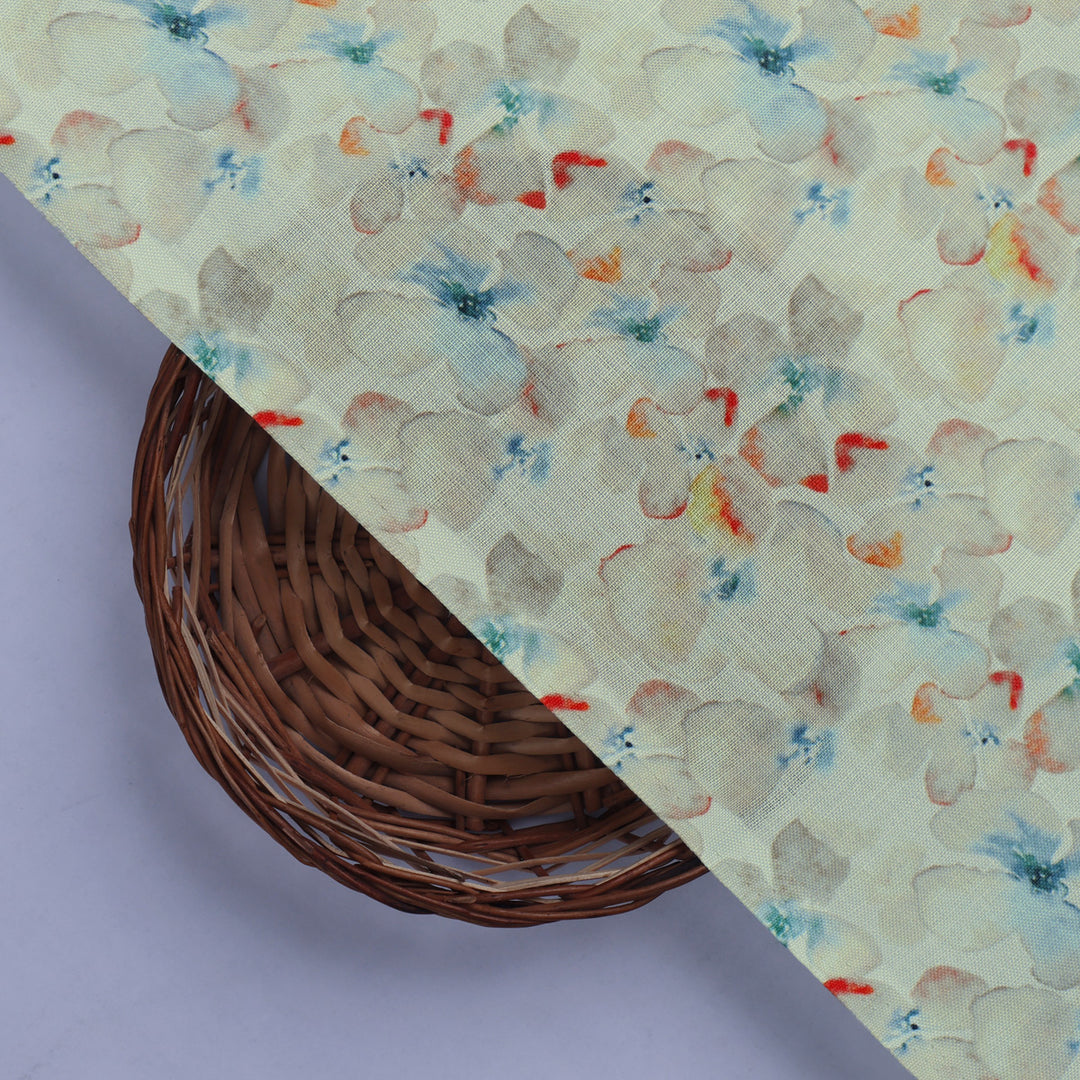 Linen Fabric with Multicolor Floral Print