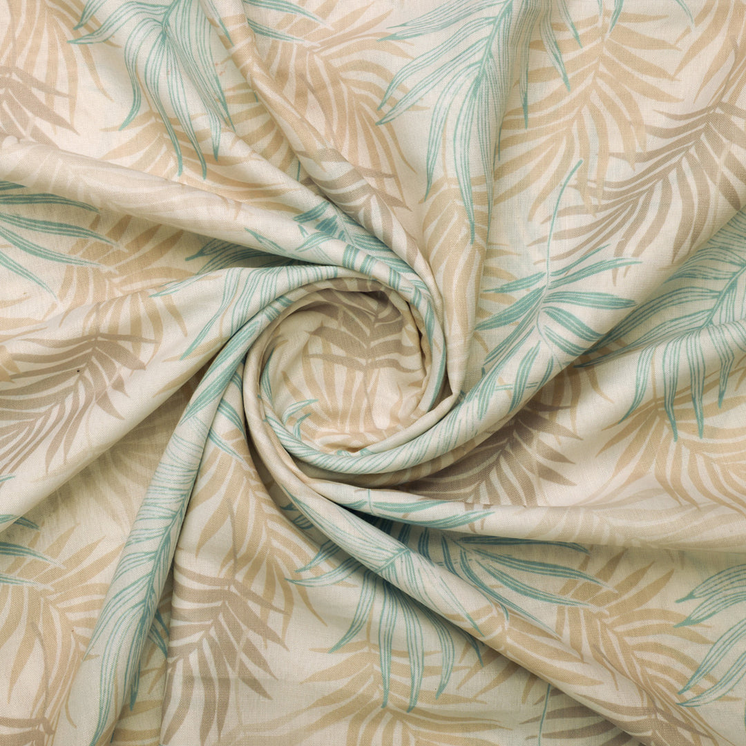 Tropical Leaves Printed Linen Fabric