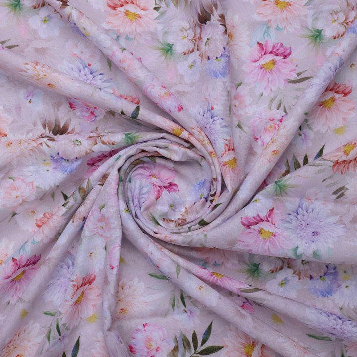 Lilac Floral Printed Linen Fabric