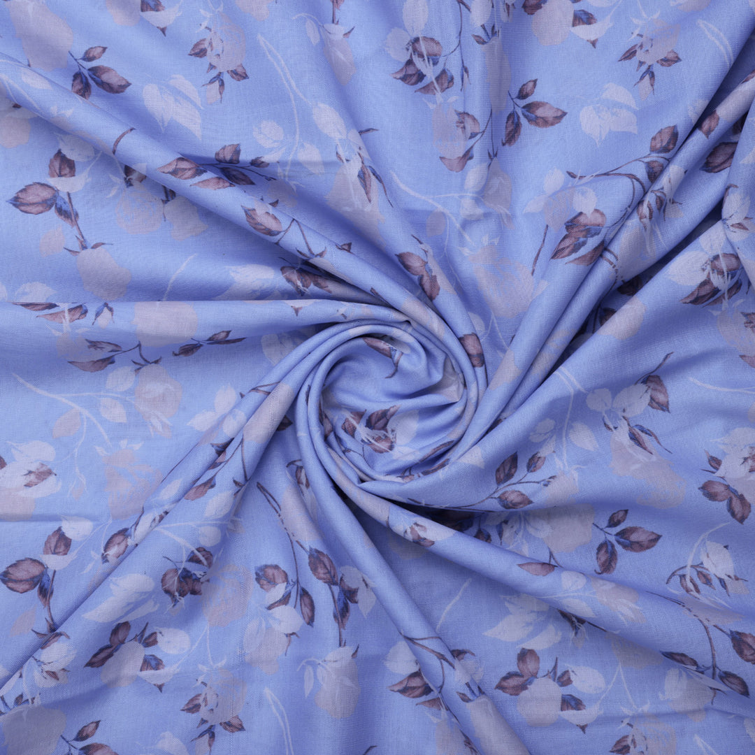 Lilac Floral Printed Linen Fabric