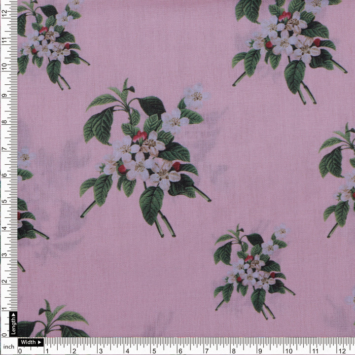 Pink Floral Printed Linen Fabric