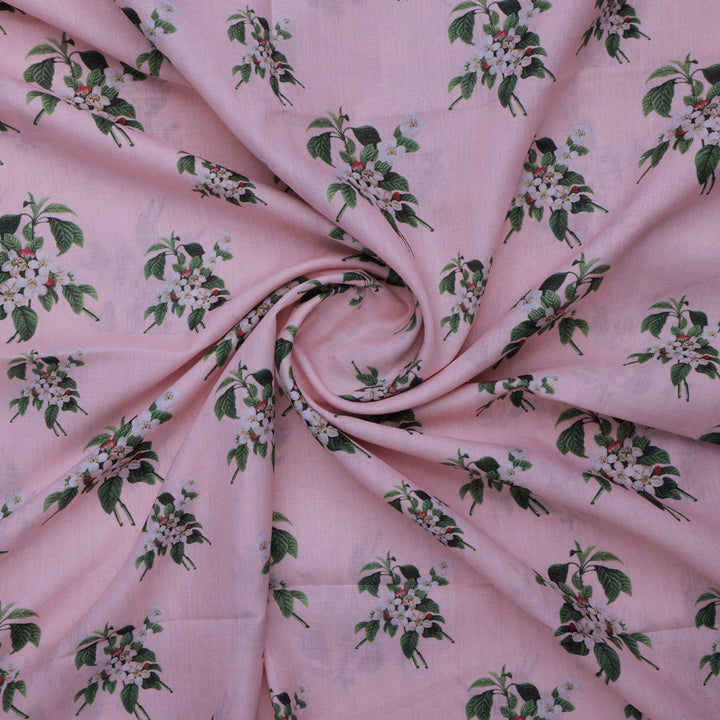 Pink Floral Printed Linen Fabric