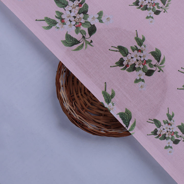 Pink Floral Printed Linen Fabric