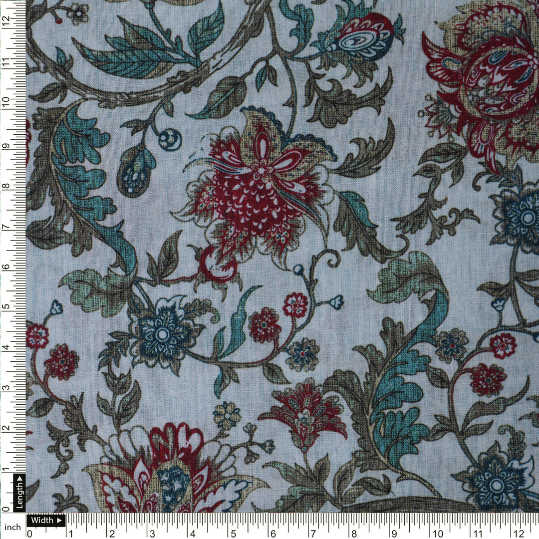 Linen Fabric with Floral Print