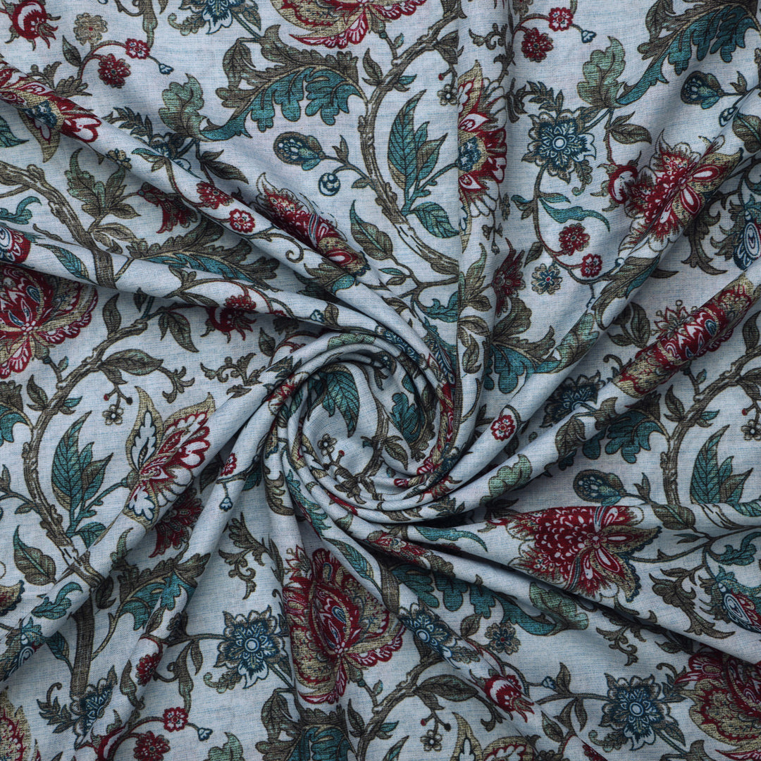 Linen Fabric with Floral Print