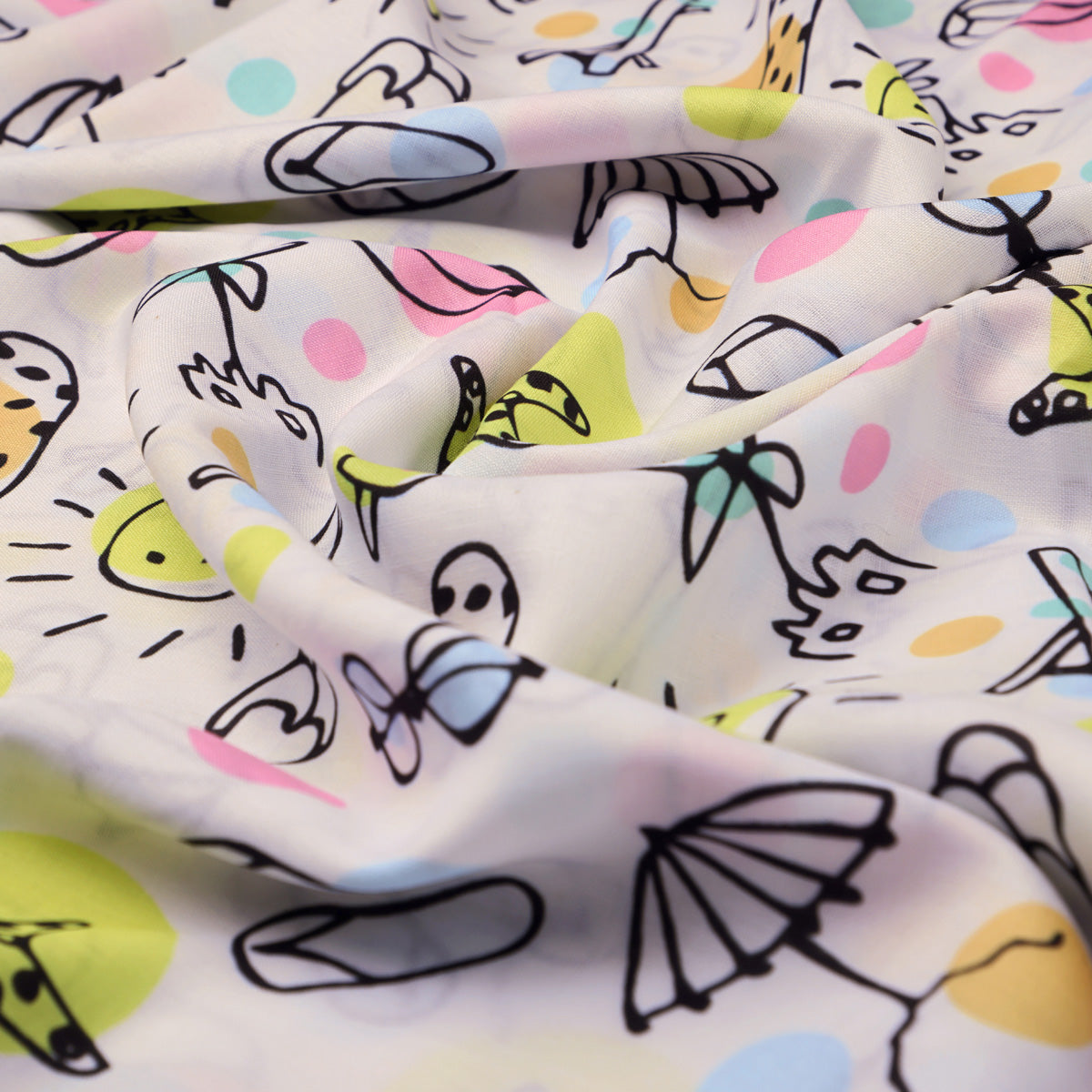 Linen Fabric with Fun Summer Beach Themed Print