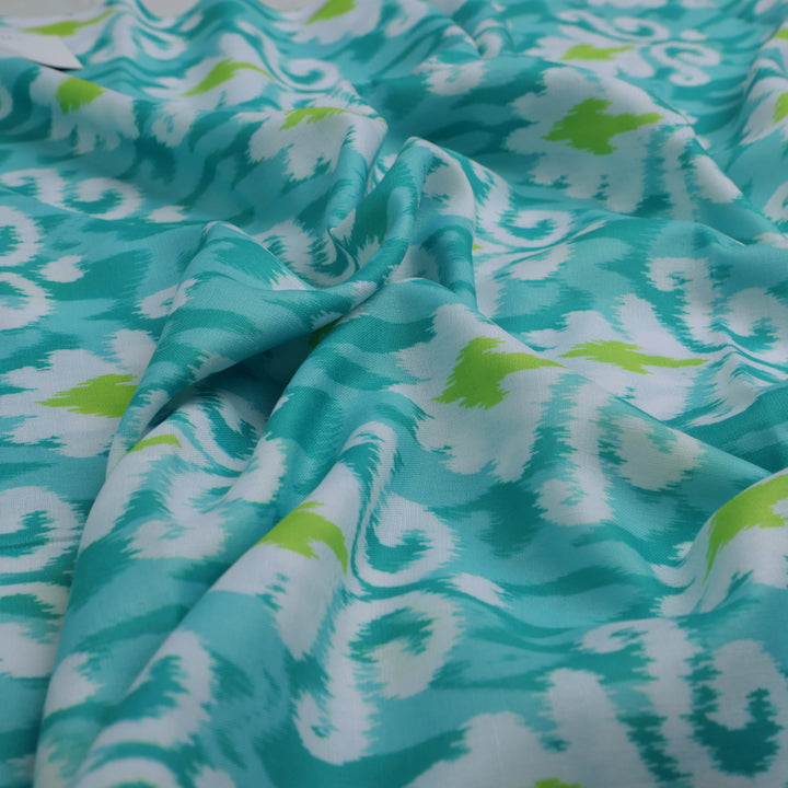 Green and Blue Ikat Print Linen Fabric