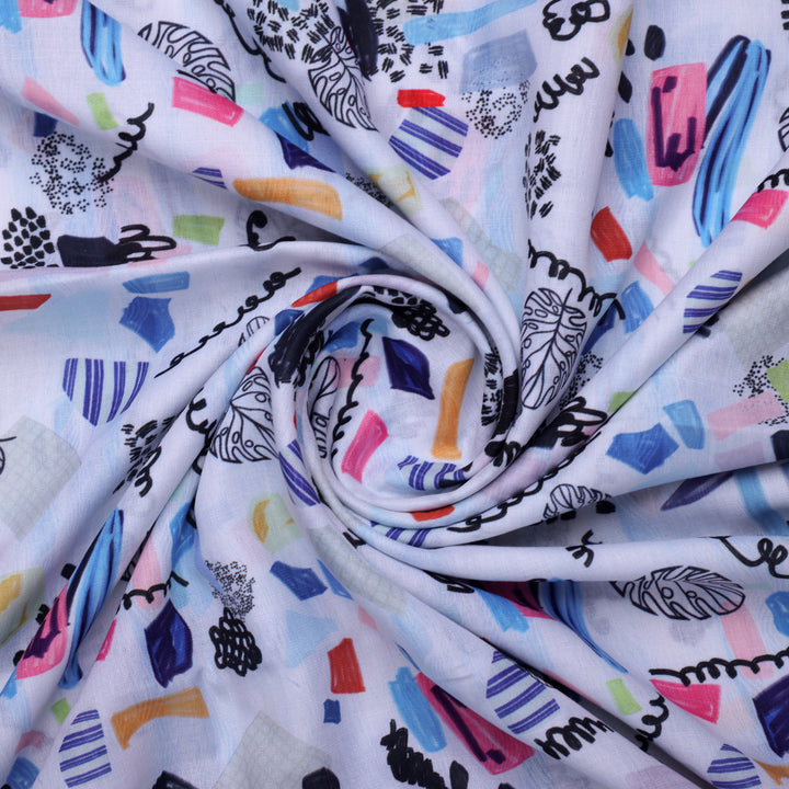 Quirky Hand Drawn Abstract Print Linen Fabric