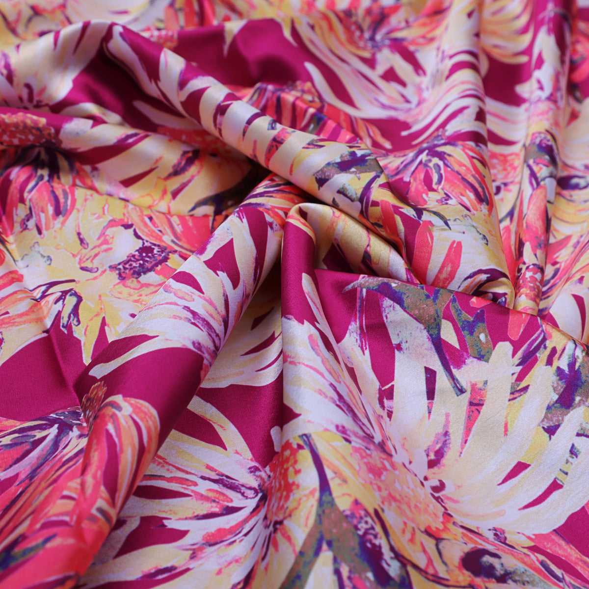 Pink Multicolor Floral Printed Japan Satin Fabric